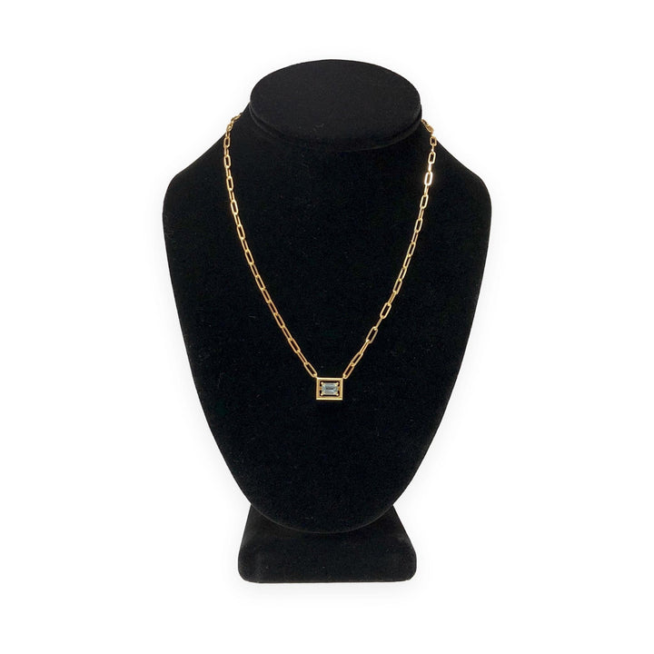 Tiffany & Co. 18K Gold Aquamarine Box Pendant Paperclip Necklace 17.5"