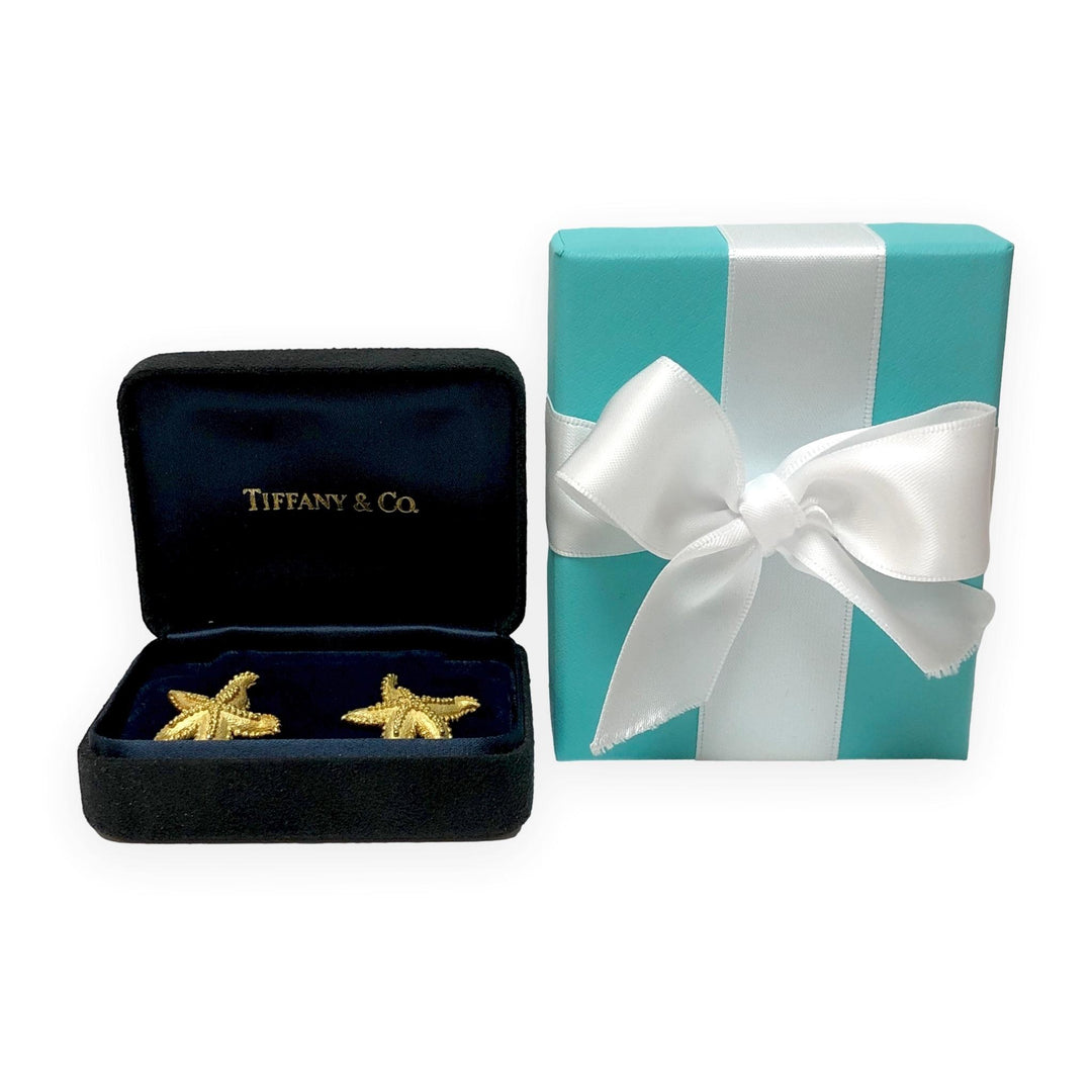 Tiffany & Co. Vintage 18K Yellow Gold Textured Starfish Earrings 25mm