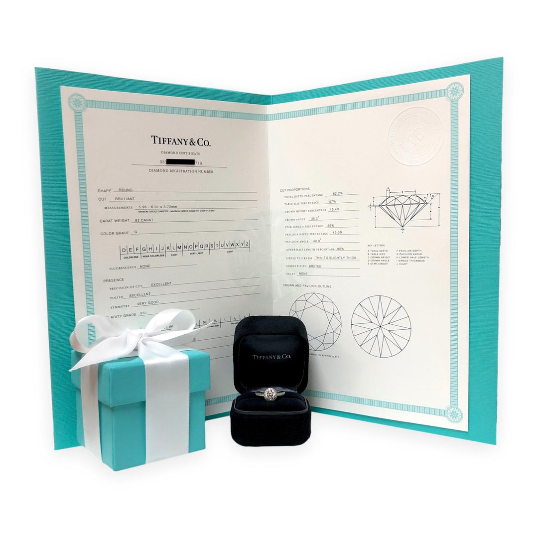 Tiffany & Co. Platinum .82 Ct Center Round Legacy Diamond Engagement Ring GVS1