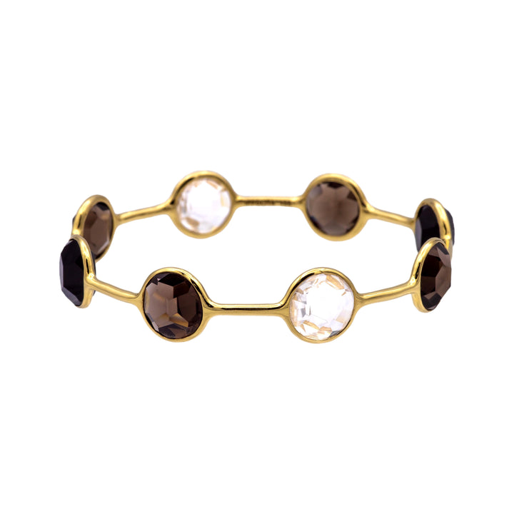 Ippolita Rock Candy 18K Yellow Gold Bangle Bracelet Rock Crystal / Smoky Quartz