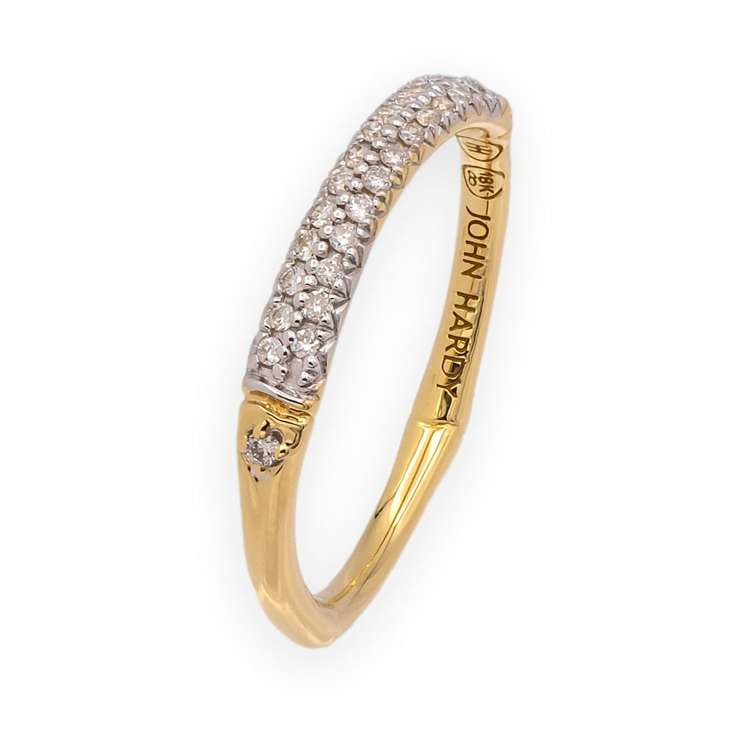 John Hardy Bamboo Collection 18K Yellow Gold Double Row Diamond Band Ring