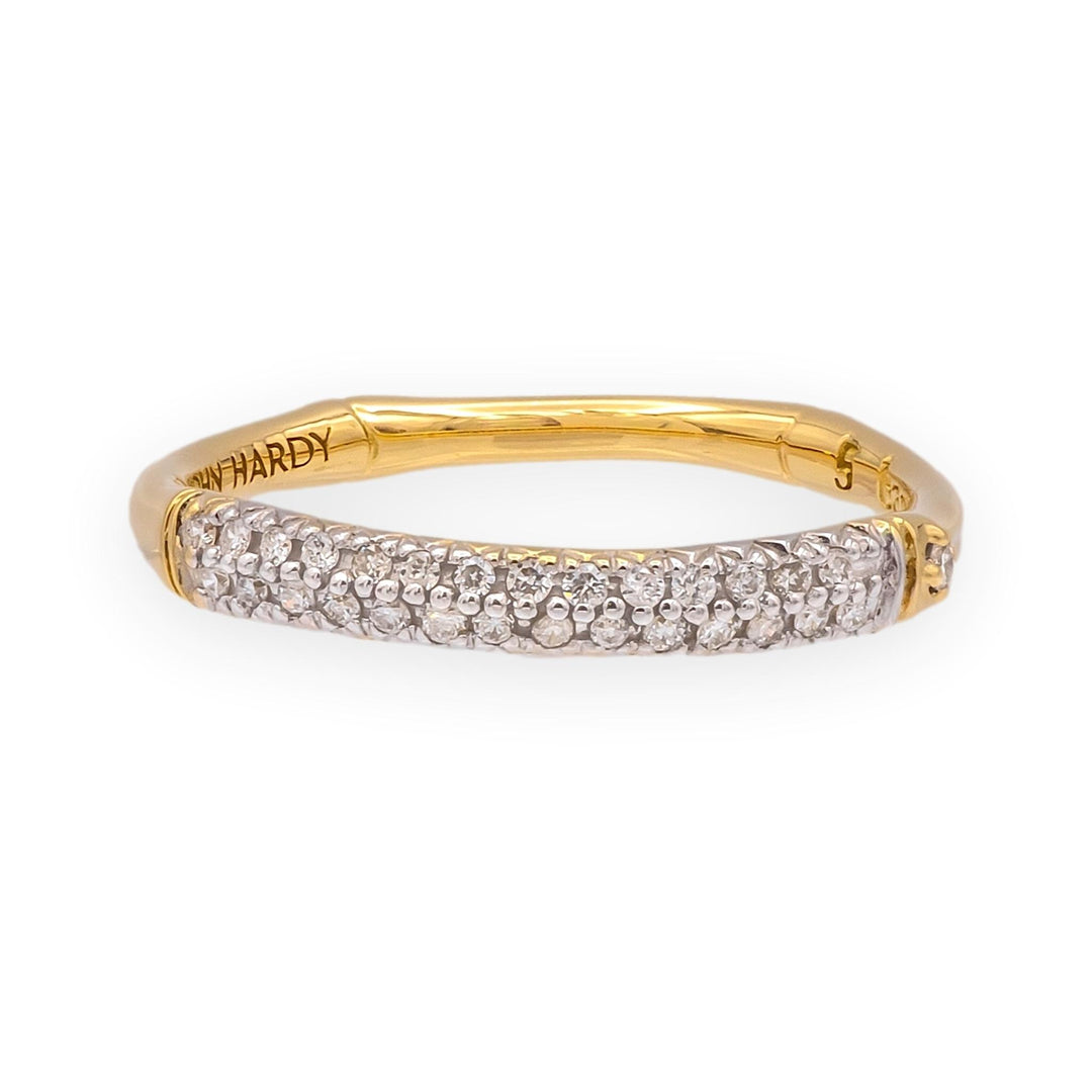 John Hardy Bamboo Collection 18K Yellow Gold Double Row Diamond Band Ring