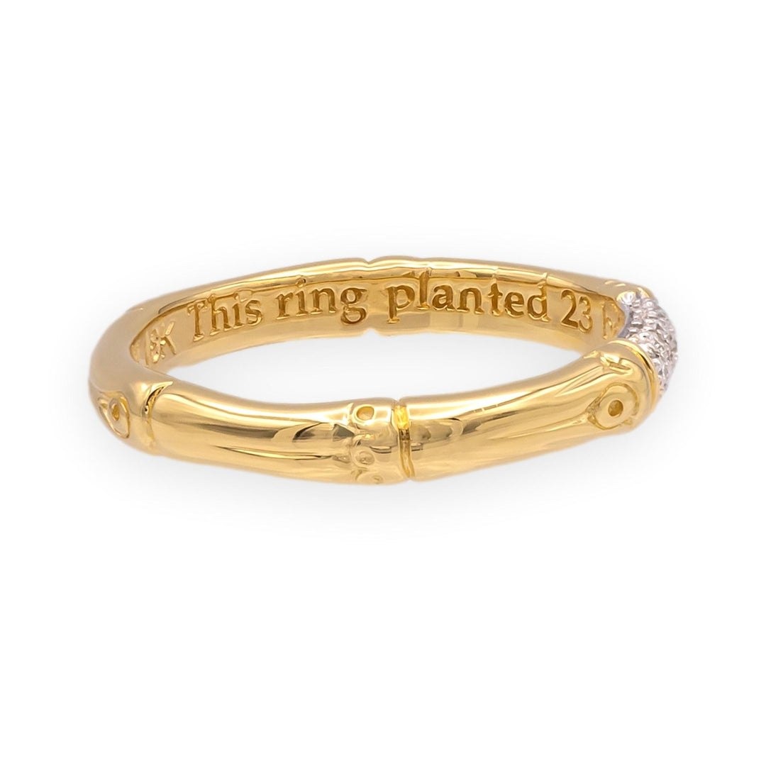 John Hardy Bamboo Collection 18K Yellow Gold Pavé Diamond Band Ring Size 7