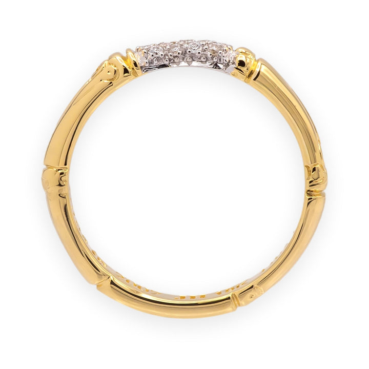 John Hardy Bamboo Collection 18K Yellow Gold Pavé Diamond Band Ring Size 7
