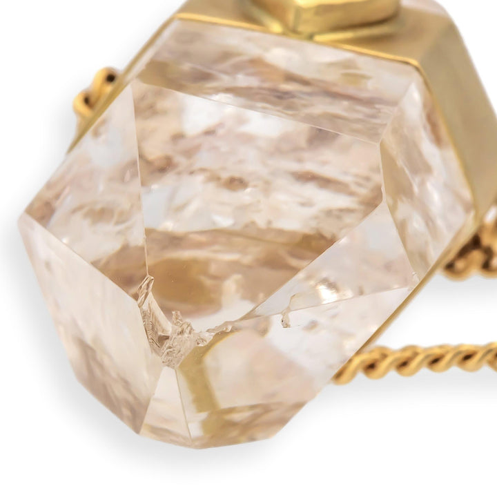Jacquie Aiche 14K Gold Clear Quartz Pendant Necklace Tear Drop Rose Cut Diamond