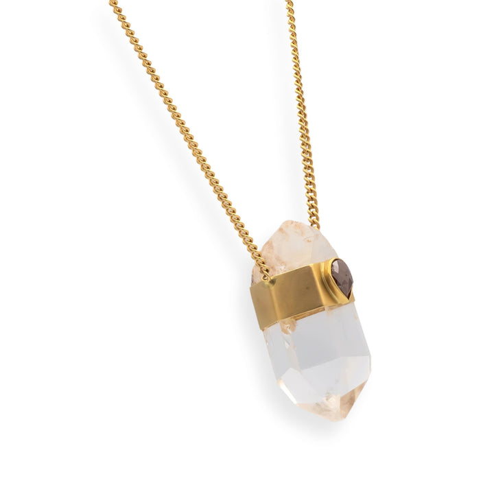 Jacquie Aiche 14K Gold Clear Quartz Pendant Necklace Tear Drop Rose Cut Diamond
