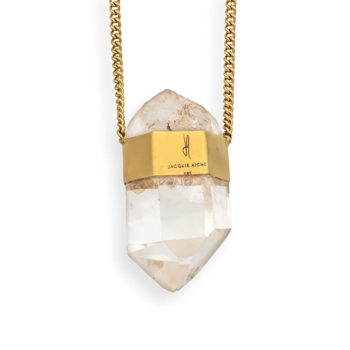 Jacquie Aiche 14K Gold Clear Quartz Pendant Necklace Tear Drop Rose Cut Diamond
