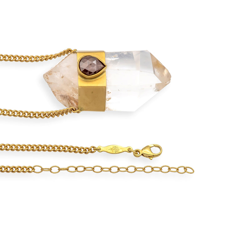 Jacquie Aiche 14K Gold Clear Quartz Pendant Necklace Tear Drop Rose Cut Diamond