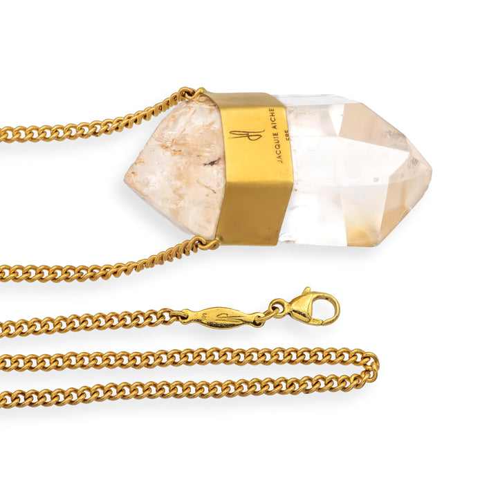 Jacquie Aiche 14K Gold Clear Quartz Pendant Necklace Tear Drop Rose Cut Diamond