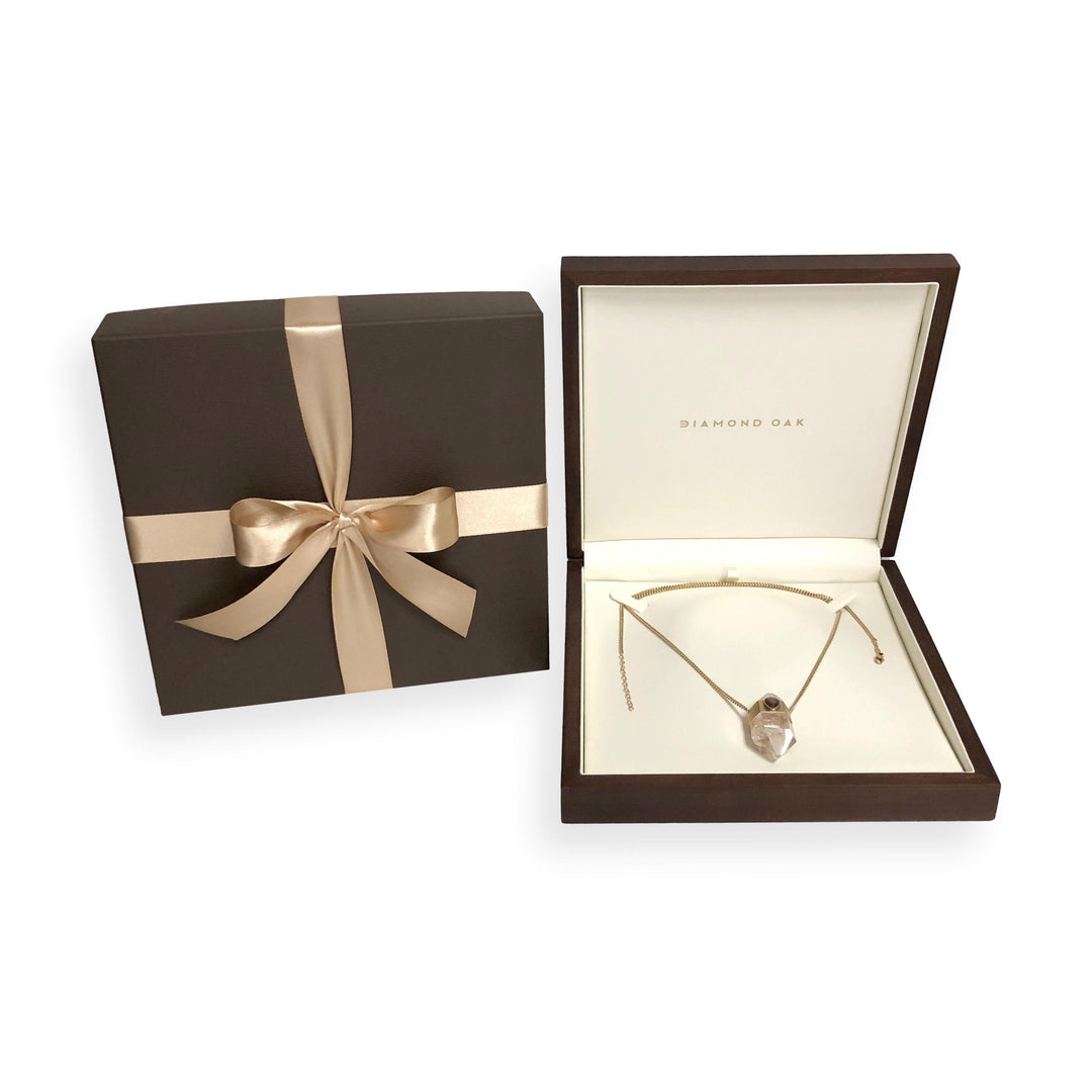 Jacquie Aiche 14K Gold Clear Quartz Pendant Necklace Tear Drop Rose Cut Diamond