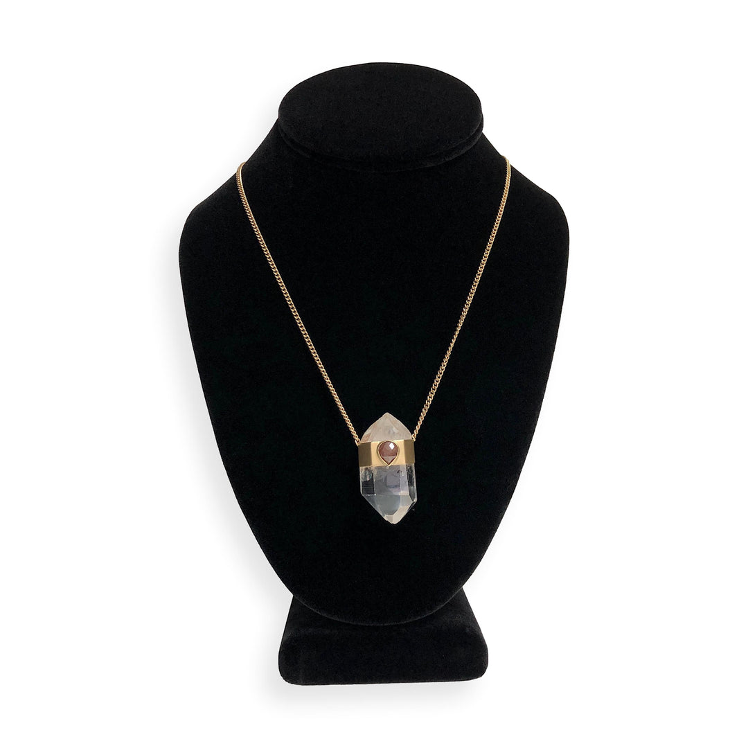Jacquie Aiche 14K Gold Clear Quartz Pendant Necklace Tear Drop Rose Cut Diamond