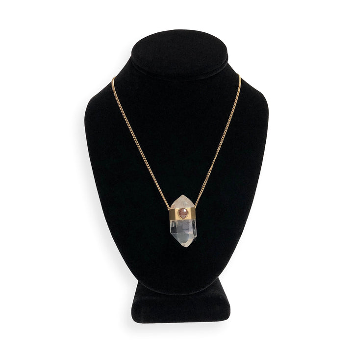 Jacquie Aiche 14K Gold Clear Quartz Pendant Necklace Tear Drop Rose Cut Diamond