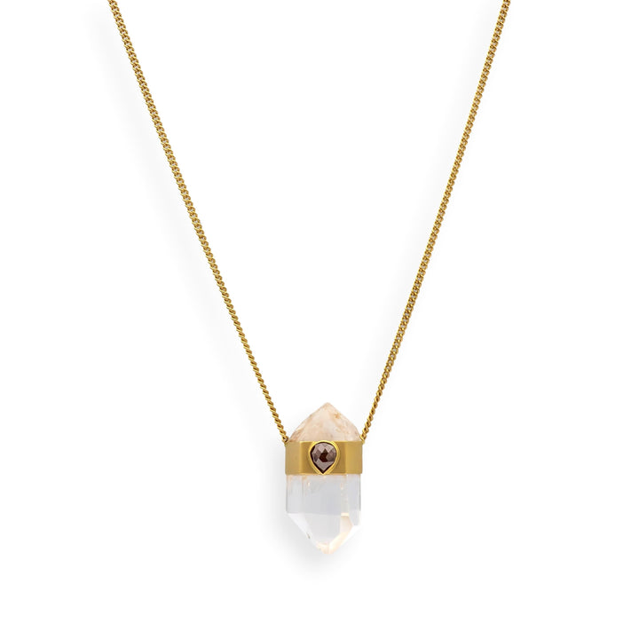 Jacquie Aiche 14K Gold Clear Quartz Pendant Necklace Tear Drop Rose Cut Diamond