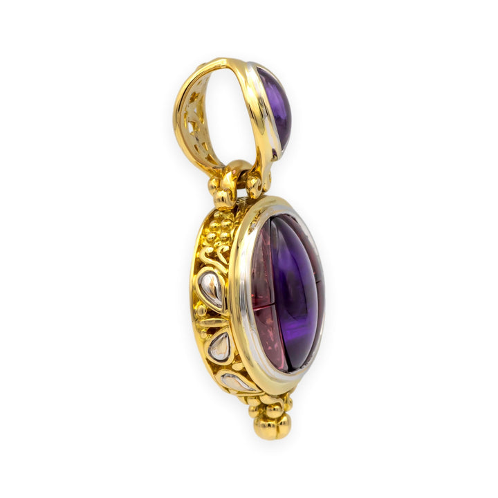 Vintage John Hardy 18K Yellow & White Gold Amethyst Gemstone Batu Sari Pendant