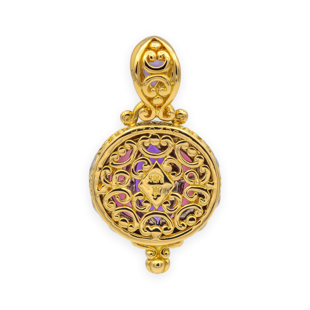 Vintage John Hardy 18K Yellow & White Gold Amethyst Gemstone Batu Sari Pendant