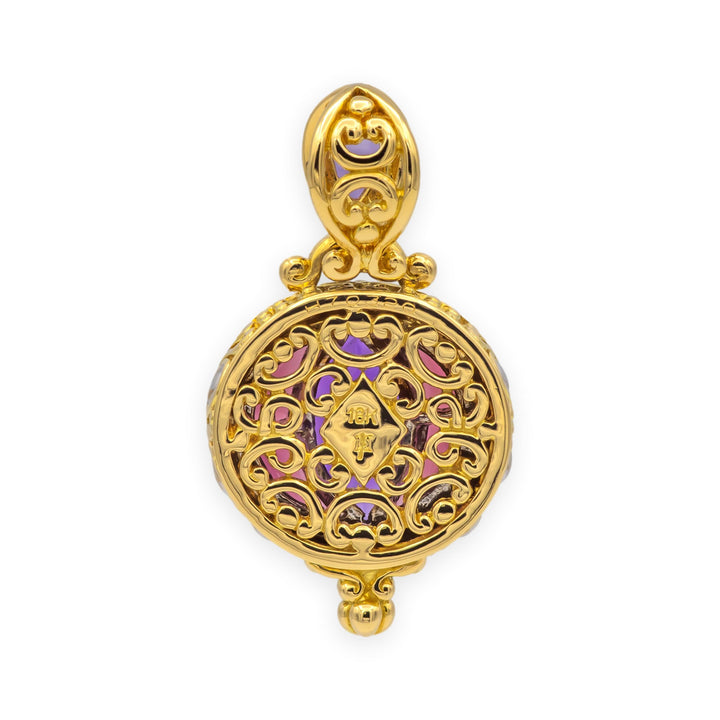 Vintage John Hardy 18K Yellow & White Gold Amethyst Gemstone Batu Sari Pendant