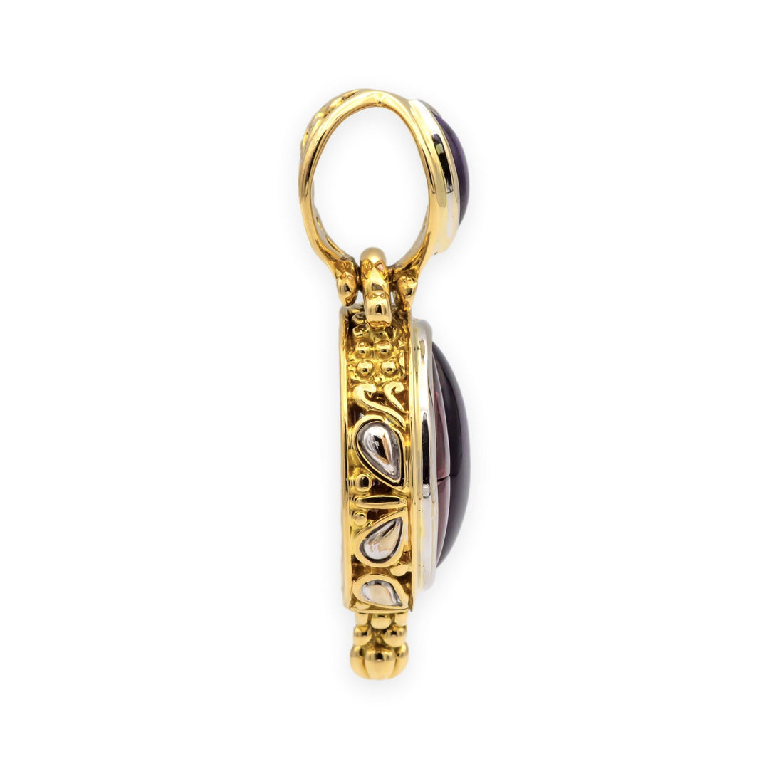 Vintage John Hardy 18K Yellow & White Gold Amethyst Gemstone Batu Sari Pendant