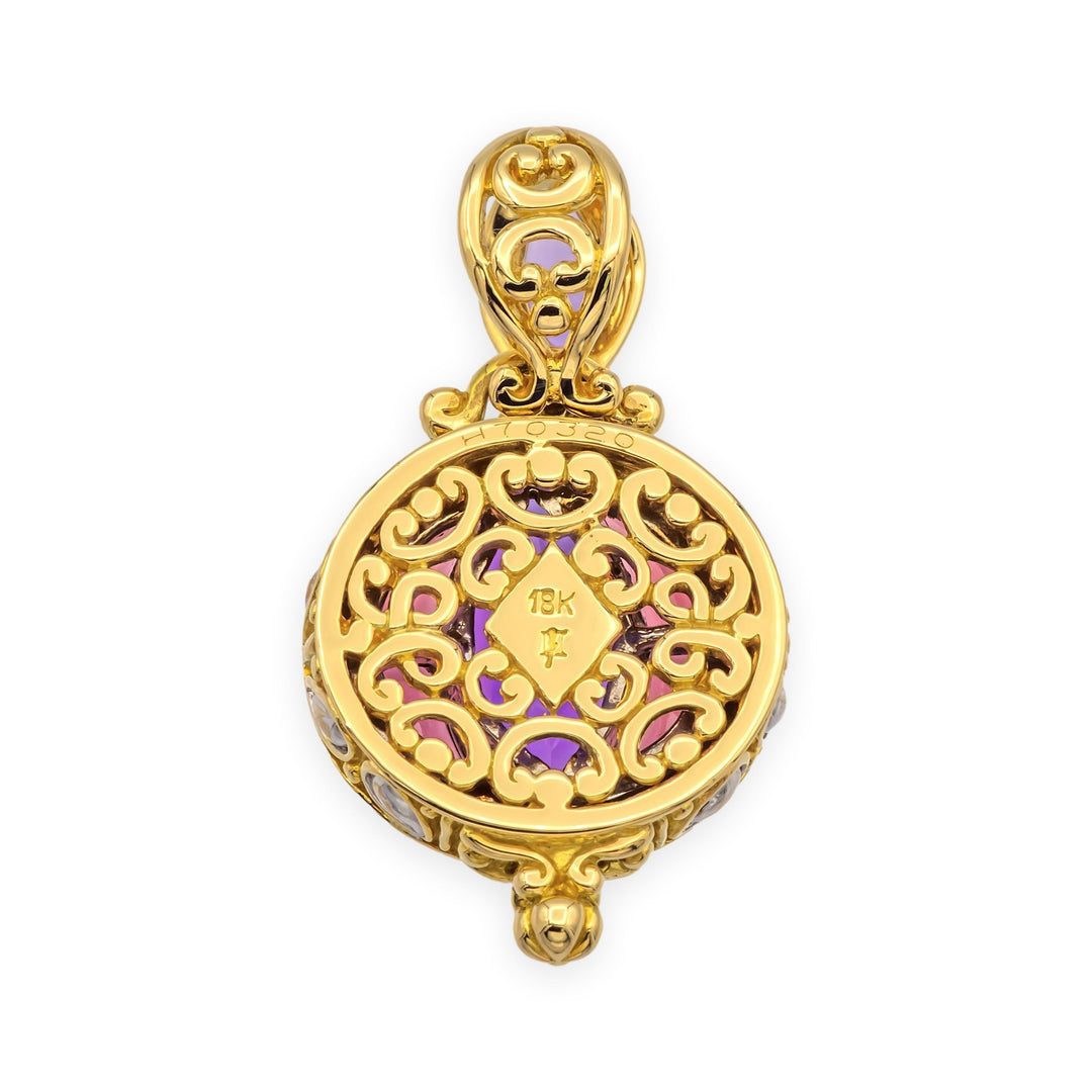 Vintage John Hardy 18K Yellow & White Gold Amethyst Gemstone Batu Sari Pendant