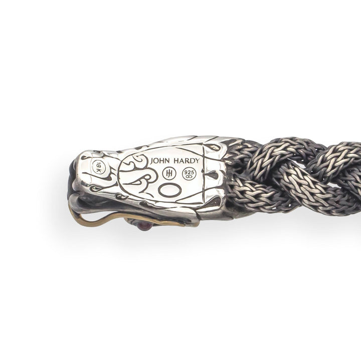 John Hardy Naga Bracelet 7.5" Sterling Silver 18K Gold Ruby Eyes 14mm Wide