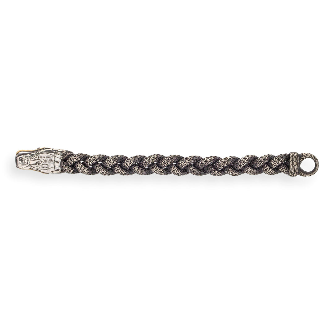 John Hardy Naga Bracelet 7.5" Sterling Silver 18K Gold Ruby Eyes 14mm Wide
