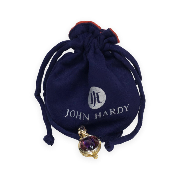 Vintage John Hardy 18K Yellow & White Gold Amethyst Gemstone Batu Sari Pendant