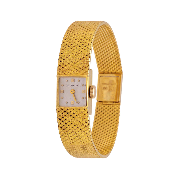 Tiffany & Co. Vintage 18K Yellow Gold Square Watch with Weave Bracelet- 1960's