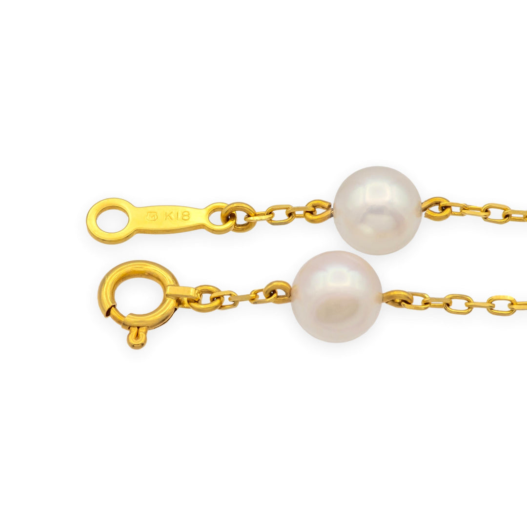 MIKIMOTO 18K Yellow Gold  5.5mm Pearl Station Bracelet – 7" w/orig Pouch