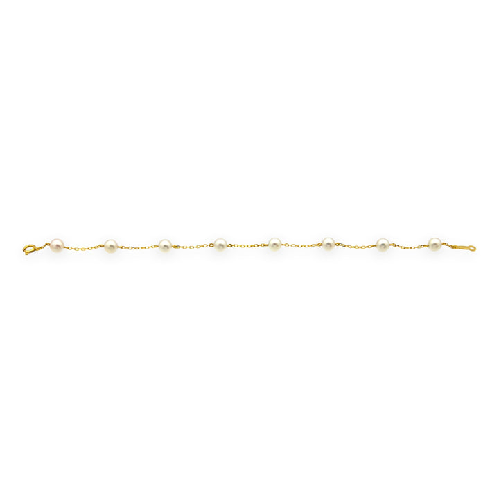 MIKIMOTO 18K Yellow Gold  5.5mm Pearl Station Bracelet – 7" w/orig Pouch