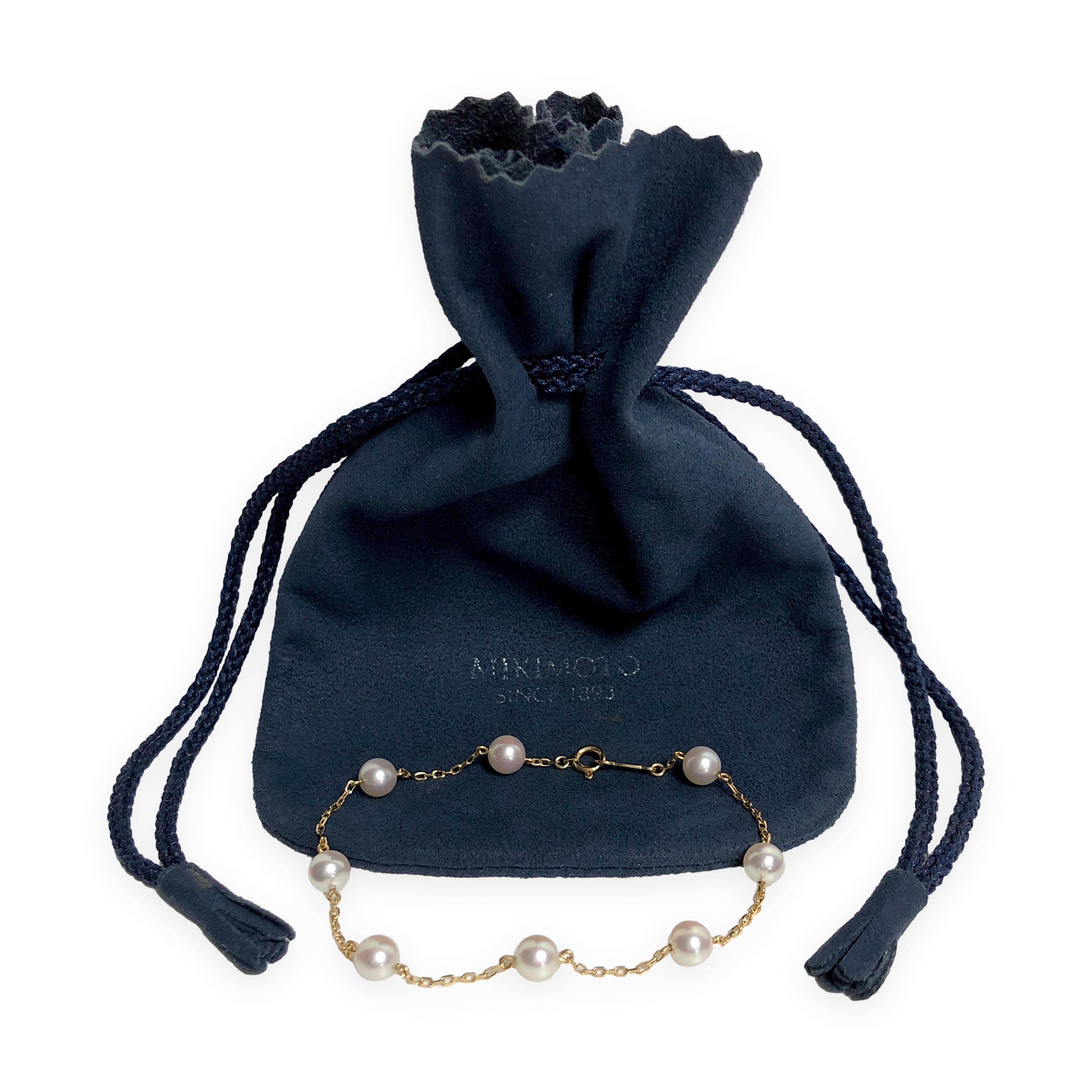 MIKIMOTO 18K Yellow Gold 5.5mm Pearl Station Bracelet – 7