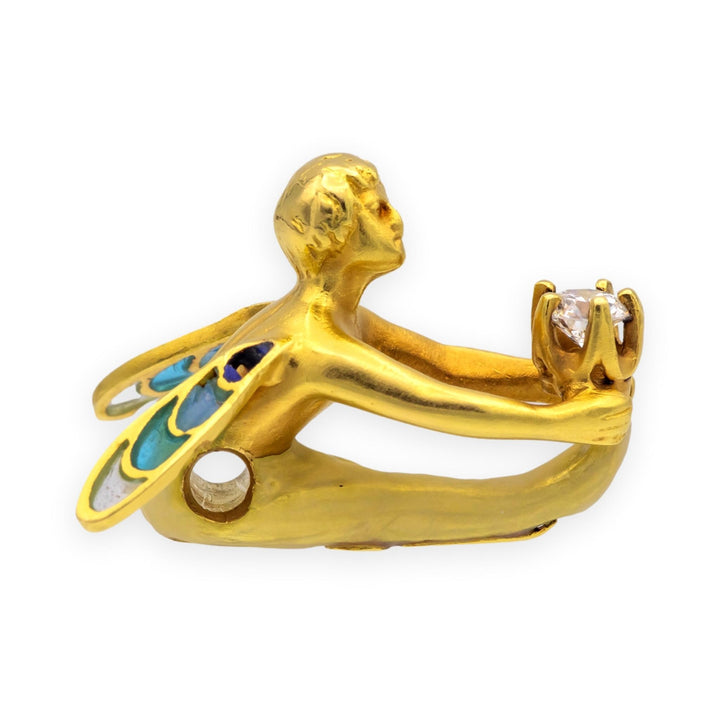 Masriera 18K Yellow Gold Plique-à-Jour Enamel Fairy Diamond Pendant