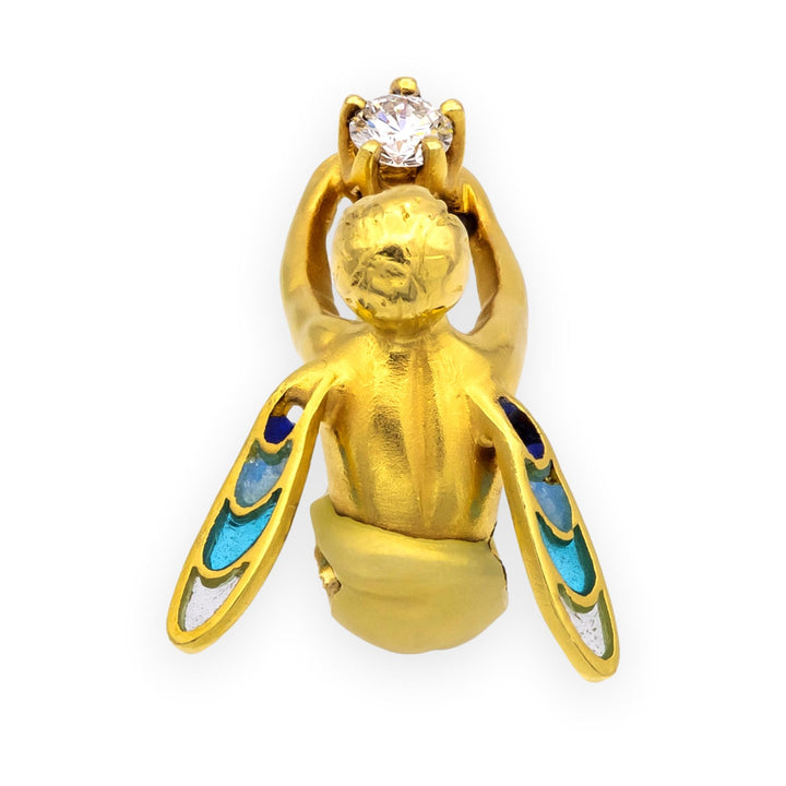 Masriera 18K Yellow Gold Plique-à-Jour Enamel Fairy Diamond Pendant