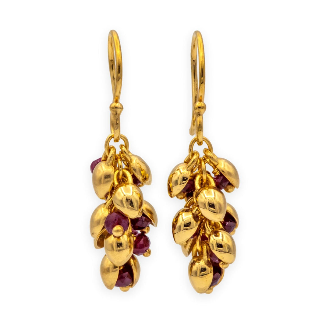Me&Ro 18K Gold Short Baby Pod Ruby Briolette Dangle Earrings