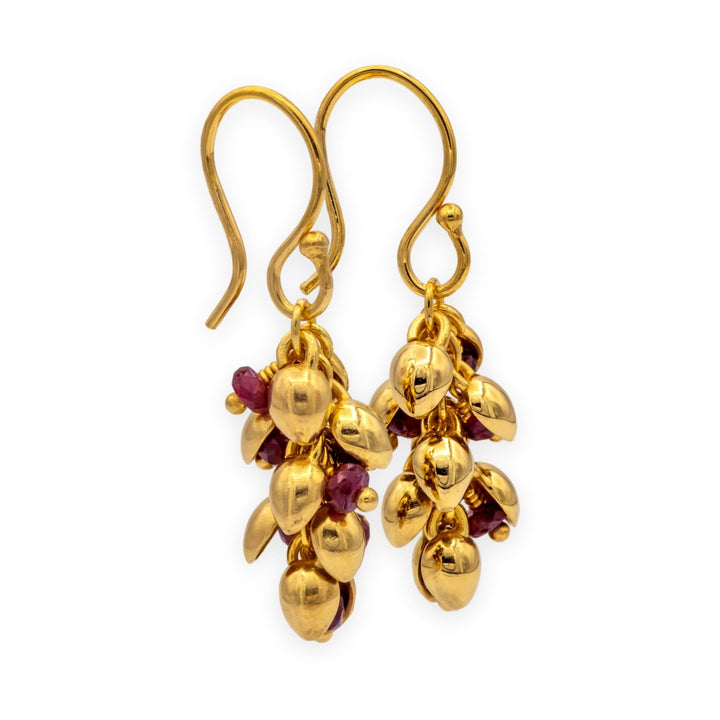 Me&Ro 18K Gold Short Baby Pod Ruby Briolette Dangle Earrings