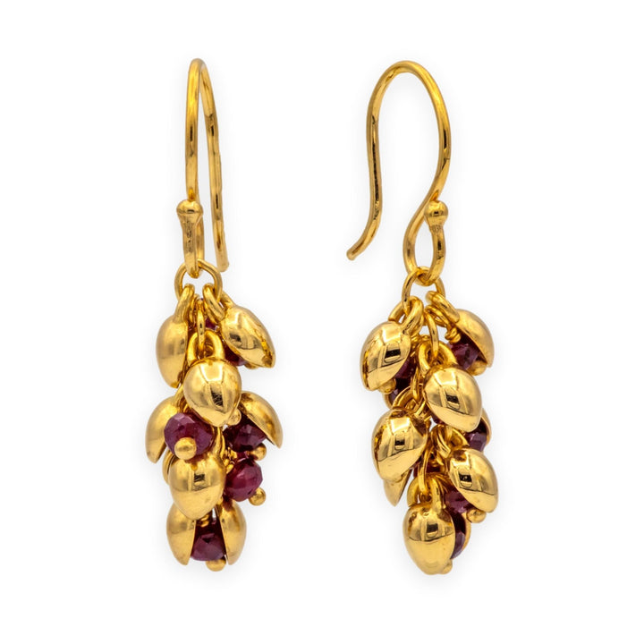 Me&Ro 18K Gold Short Baby Pod Ruby Briolette Dangle Earrings