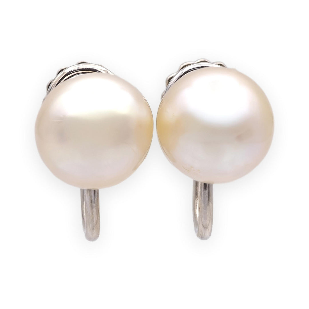 Fisher & Co. Mid-Century 14K White Gold Cultured Pearl Screw-Back Earrings