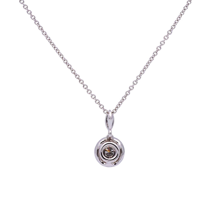 Mill-grain Circle Bezel Halo 18K White Gold Diamond 0.39 cts Total Pendant Necklace 18" Long