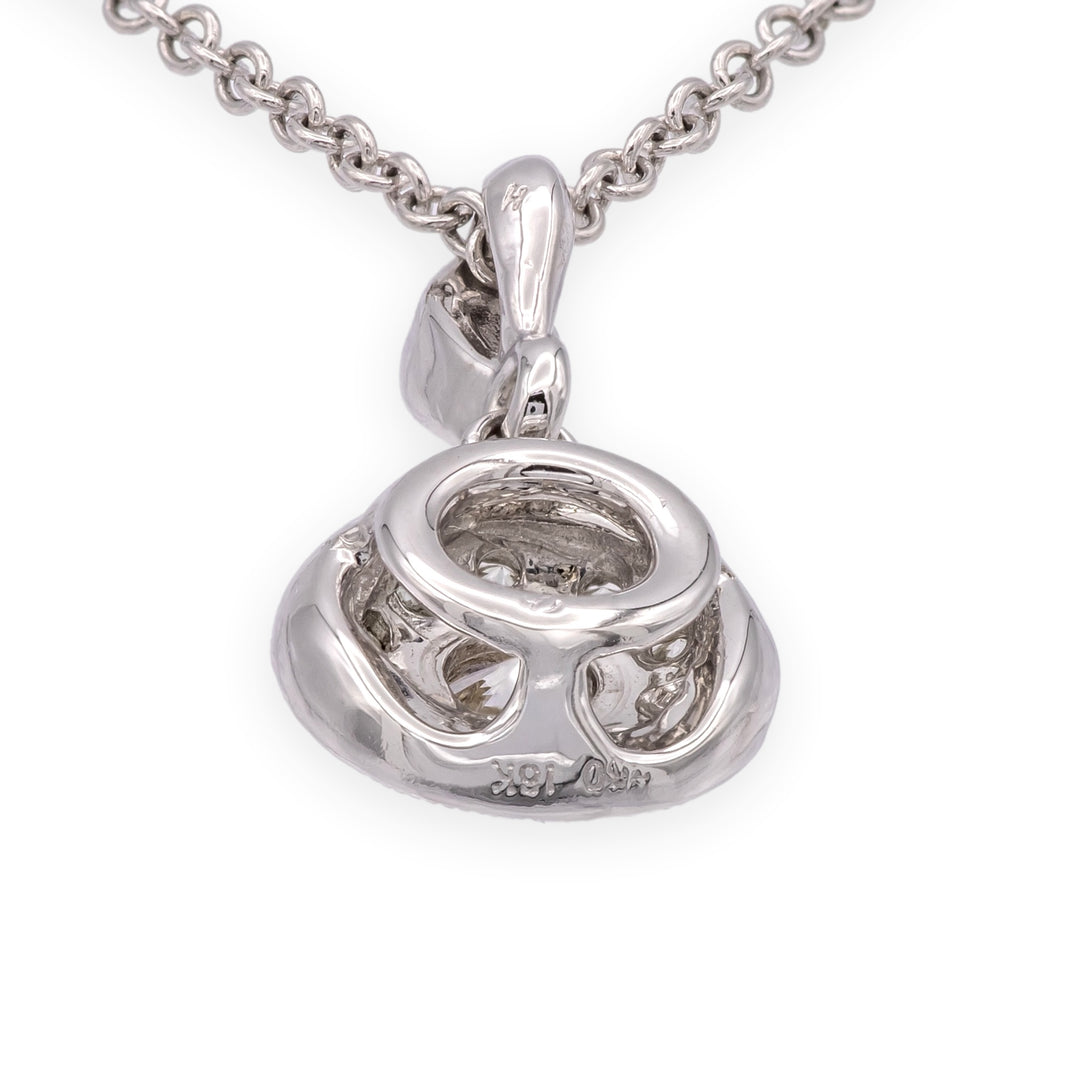 Mill-grain Circle Bezel Halo 18K White Gold Diamond 0.39 cts Total Pendant Necklace 18" Long