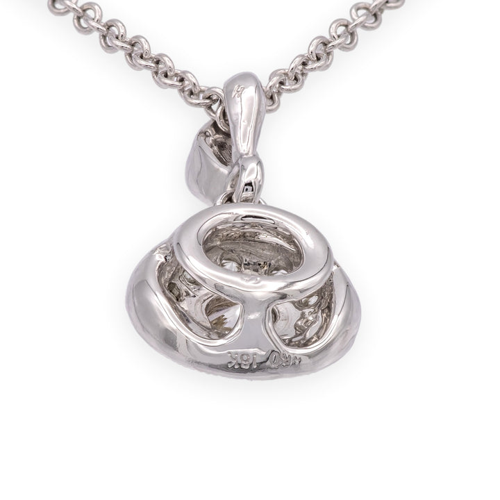 Mill-grain Circle Bezel Halo 18K White Gold Diamond 0.39 cts Total Pendant Necklace 18" Long