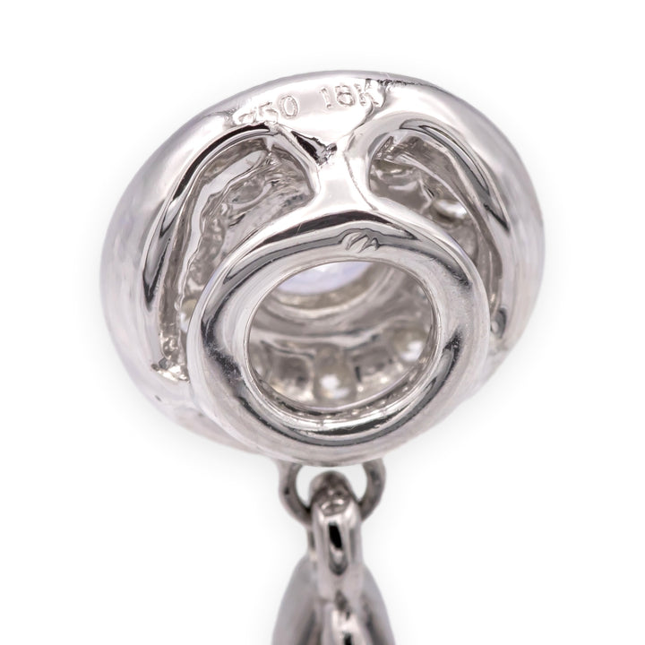 Mill-grain Circle Bezel Halo 18K White Gold Diamond 0.39 cts Total Pendant Necklace 18" Long