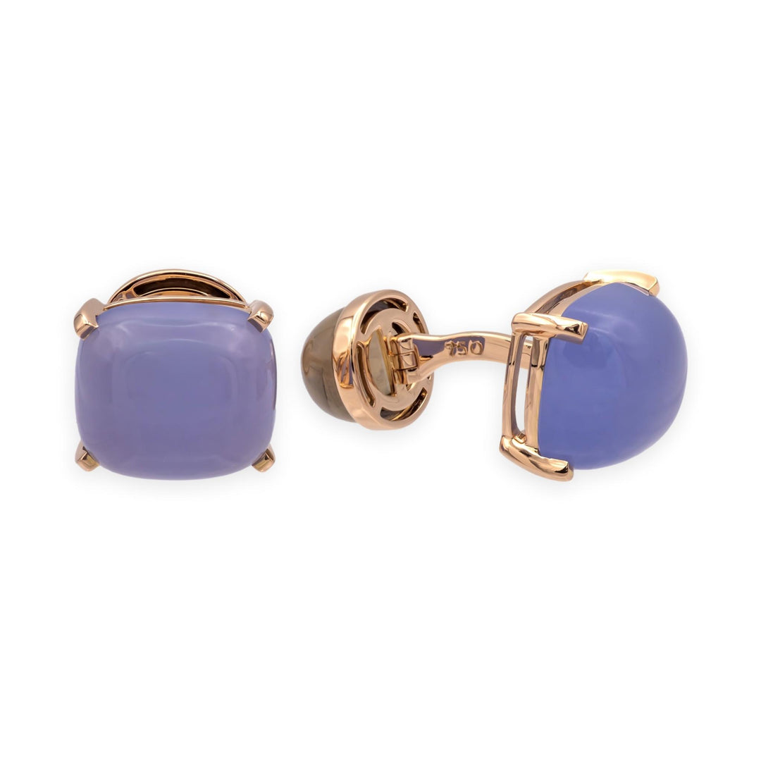 Vintage Mish NY Blue Chalcedony and Quartz Cufflinks in 18K Rose Gold C. 2005