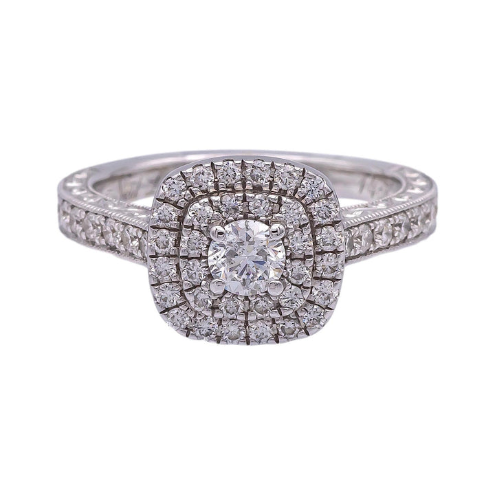 Neil Lane 14 Karat White Gold Cluster 7/8 CT. Total Weight Round Diamond Engagement Ring