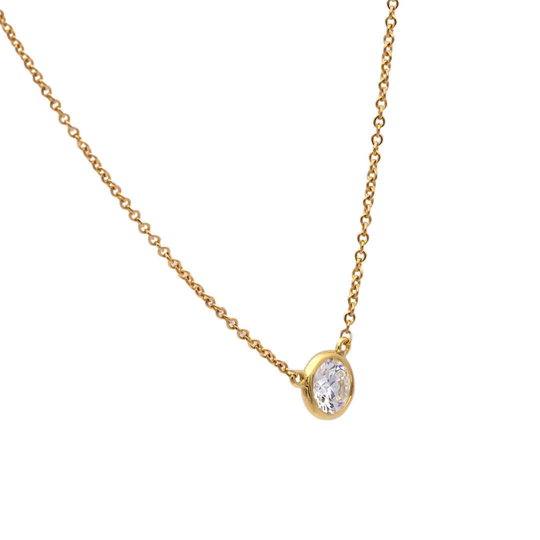 Tiffany & Co. Elsa Peretti Bezel Diamond Pendant Necklace 18K Yellow Gold .45 Ct