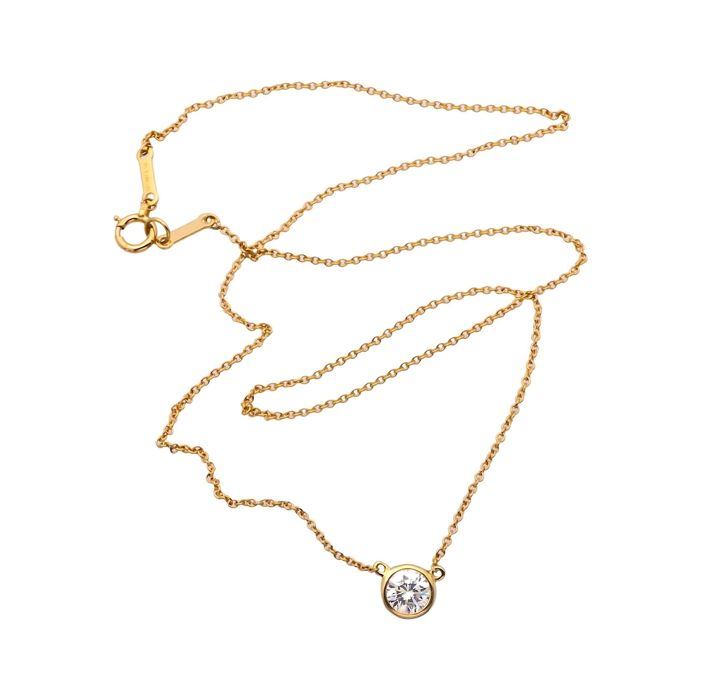 Tiffany Co. Elsa Peretti Bezel Diamond Pendant Necklace 18K Yellow G The Diamond Oak