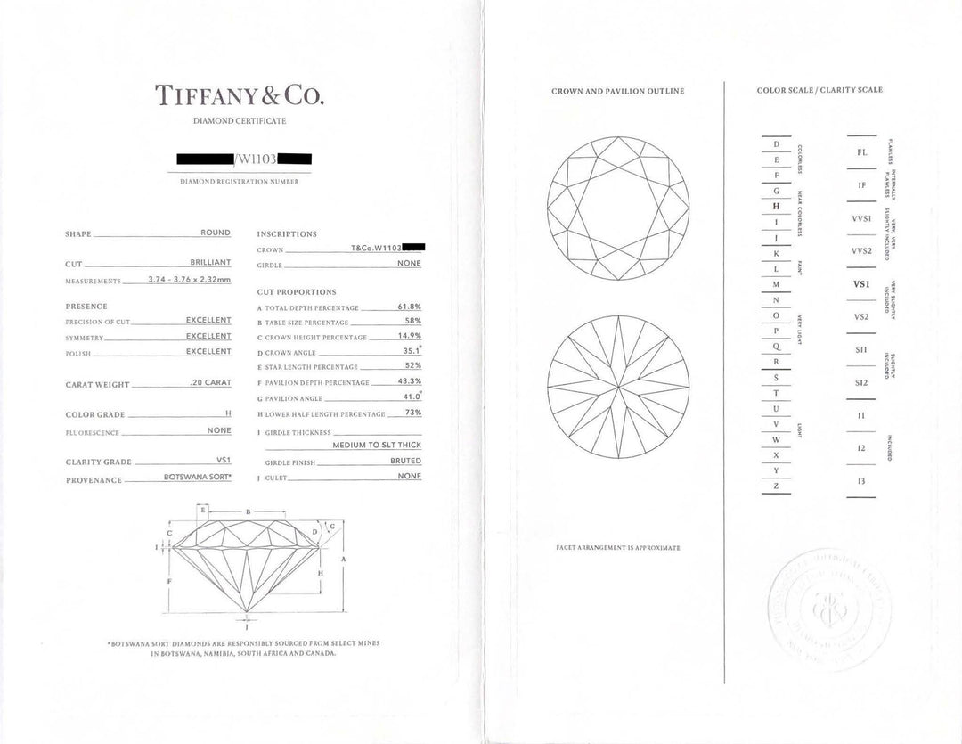 Tiffany & Co. Platinum Round 0.40Cts TW H VS1-VS2 Diamond Stud Earrings w/papers