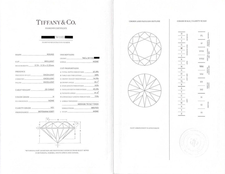 Tiffany & Co. Platinum Round 0.40Cts TW H VS1-VS2 Diamond Stud Earrings w/papers