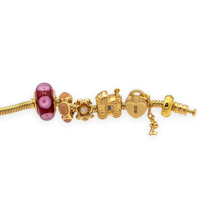 Pandora 14K Solid Yellow Gold Charm Bracelet 19 Charms 7.25"