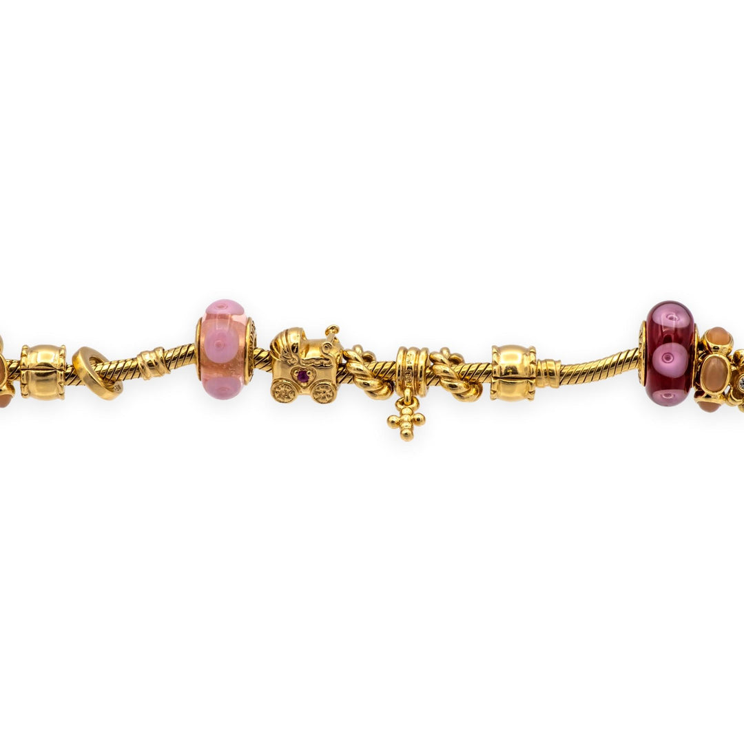 Pandora 14K Solid Yellow Gold Charm Bracelet 19 Charms 7.25"
