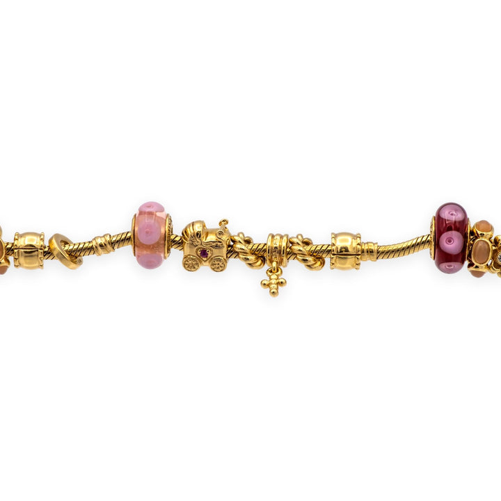 Pandora 14K Solid Yellow Gold Charm Bracelet 19 Charms 7.25"