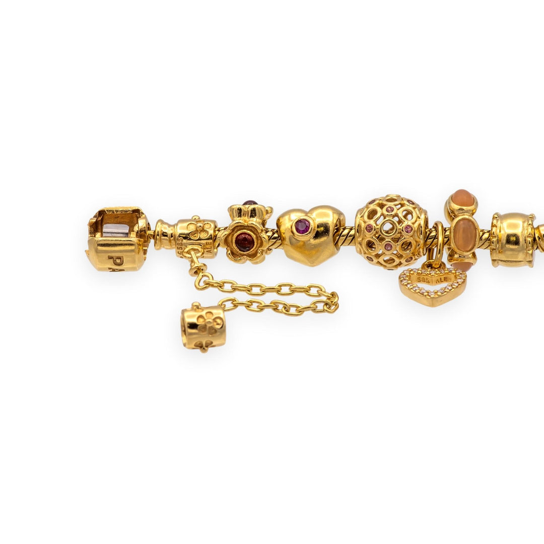 Pandora 14K Solid Yellow Gold Charm Bracelet 19 Charms 7.25"