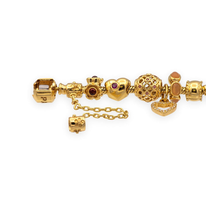 Pandora 14K Solid Yellow Gold Charm Bracelet 19 Charms 7.25"